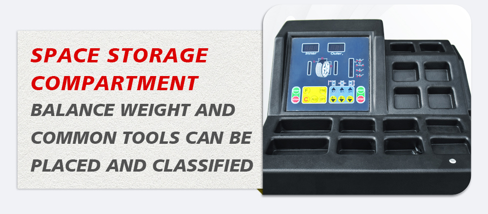 Compartimento de almacenamiento del espacio de la equilibradora de ruedas