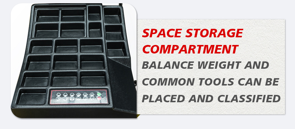 Compartimento de almacenamiento del espacio de la equilibradora de ruedas